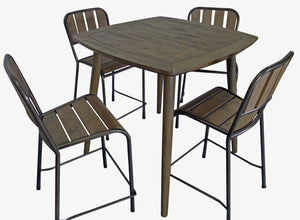 HomeRoots Five-Piece Solid Wood Dining Set with Slat-Back Chairs - Rustic Brown & Black Finish, Space-Saving! 489553