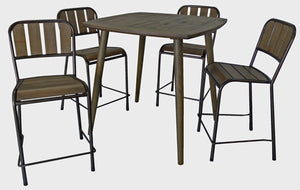 HomeRoots Five-Piece Solid Wood Dining Set with Slat-Back Chairs - Rustic Brown & Black Finish, Space-Saving! 489553