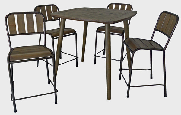 HomeRoots Five-Piece Solid Wood Dining Set with Slat-Back Chairs - Rustic Brown & Black Finish, Space-Saving! 489553