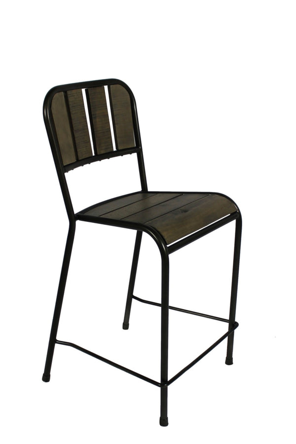 HomeRoots Five-Piece Solid Wood Dining Set with Slat-Back Chairs - Rustic Brown & Black Finish, Space-Saving! 489553