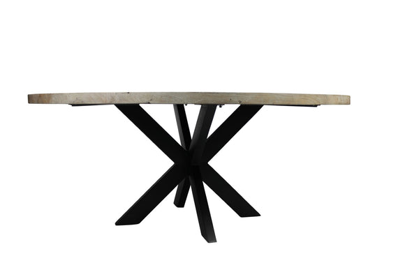 HomeRoots Seven Piece Gray and Black Round Dining Set - Solid Wood Table and Six Upholstered Chairs for Comfort 489557