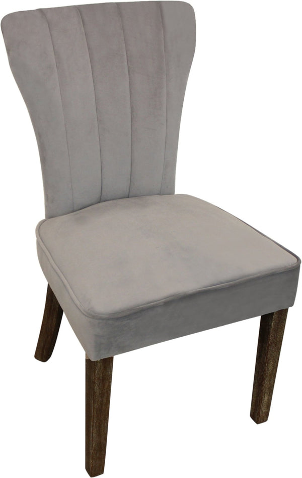 HomeRoots Seven-Piece Gray and Black Solid Wood Dining Set with 6 Upholstered Velvet Chairs for Rustic Elegance 489558