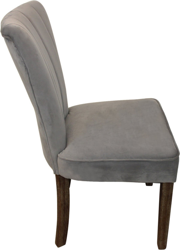 HomeRoots Seven-Piece Gray and Black Solid Wood Dining Set with 6 Upholstered Velvet Chairs for Rustic Elegance 489558