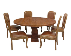 HomeRoots Seven Piece Round Solid Wood Dining Set with Six King Louis Chairs for Elegant Dining Spaces 489562