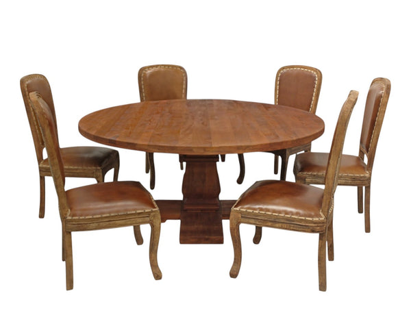 HomeRoots Seven Piece Round Solid Wood Dining Set with Six King Louis Chairs for Elegant Dining Spaces 489562