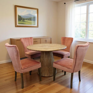 HomeRoots Five-Piece Natural Solid Wood Dining Set with Upholstered Chairs for Cozy Gatherings & Timeless Style 489564