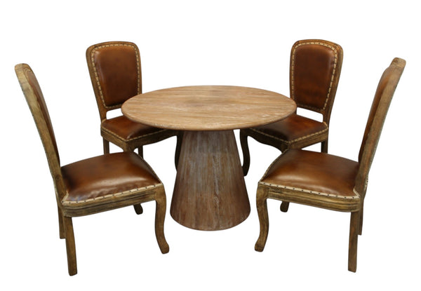 HomeRoots Five-Piece Natural Solid Wood Dining Set with King Louis Chairs - Vintage Charm & Comfort Combined 489565