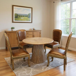 HomeRoots Five-Piece Natural Solid Wood Dining Set with King Louis Chairs - Vintage Charm & Comfort Combined 489565