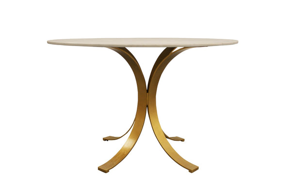 HomeRoots Five Piece Ivory and Gold Round Marble Dining Set – Elegant Table and Four Plush Chairs for Modern Homes 489567