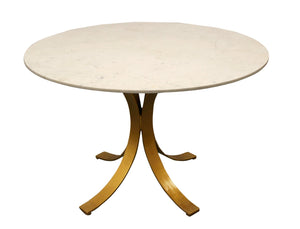 HomeRoots Five Piece Ivory and Gold Round Marble Dining Set – Elegant Table and Four Plush Chairs for Modern Homes 489567