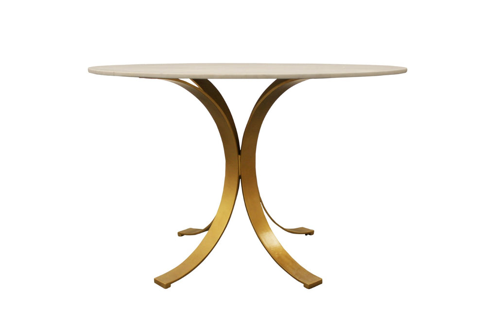 HomeRoots Five-Piece Ivory Marble Dining Set with Gold Base & Upholstered Chairs for Elegant Dining Experiences 489568