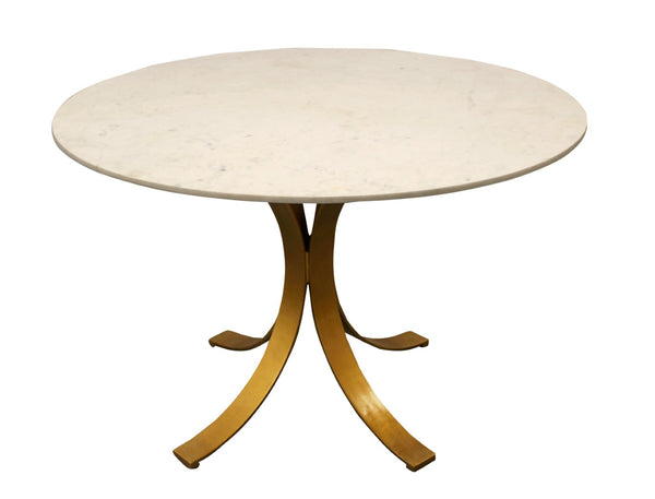 HomeRoots Five-Piece Ivory Marble Dining Set with Gold Base & Upholstered Chairs for Elegant Dining Experiences 489568