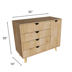 Homeroots 35" Natural Solid Wood Four Drawer Combo Dresser  Solid Wood 489581