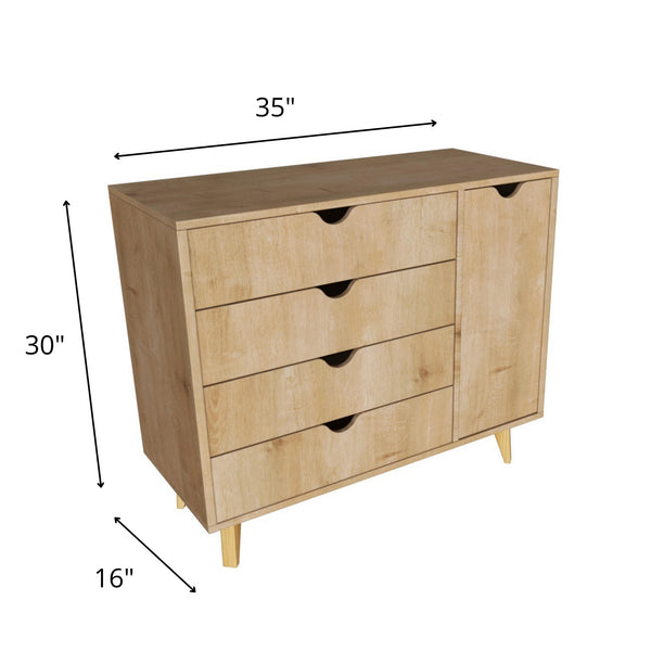 Homeroots 35" Natural Solid Wood Four Drawer Combo Dresser  Solid Wood 489581