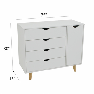 Homeroots 35" White Solid Wood Four Drawer Combo Dresser  Solid Wood 489582
