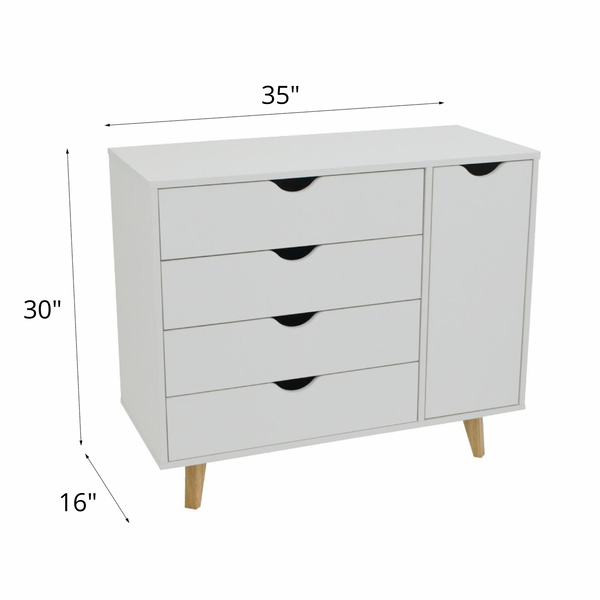 Homeroots 35" White Solid Wood Four Drawer Combo Dresser  Solid Wood 489582