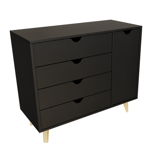 Homeroots 35" Black Solid Wood Four Drawer Combo Dresser  Solid Wood 489583