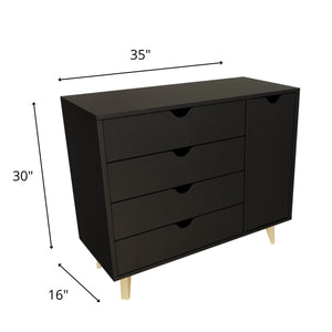 Homeroots 35" Black Solid Wood Four Drawer Combo Dresser  Solid Wood 489583