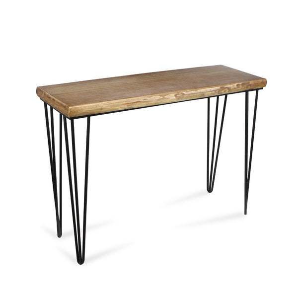 HomeRoots 42" Modern-Rustic Console Table with Distressed Wood Top & Sleek Black Metal Legs for Versatile Style 489585