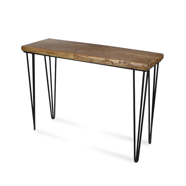 HomeRoots 42" Modern-Rustic Console Table with Distressed Wood Top & Sleek Black Metal Legs for Versatile Style 489585