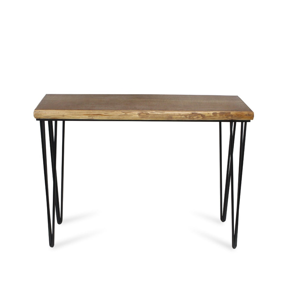 HomeRoots 42" Modern-Rustic Console Table with Distressed Wood Top & Sleek Black Metal Legs for Versatile Style 489585