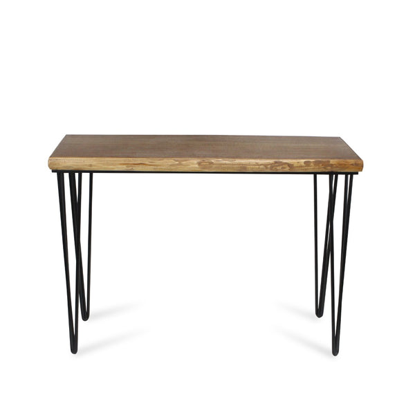 HomeRoots 42" Modern-Rustic Console Table with Distressed Wood Top & Sleek Black Metal Legs for Versatile Style 489585