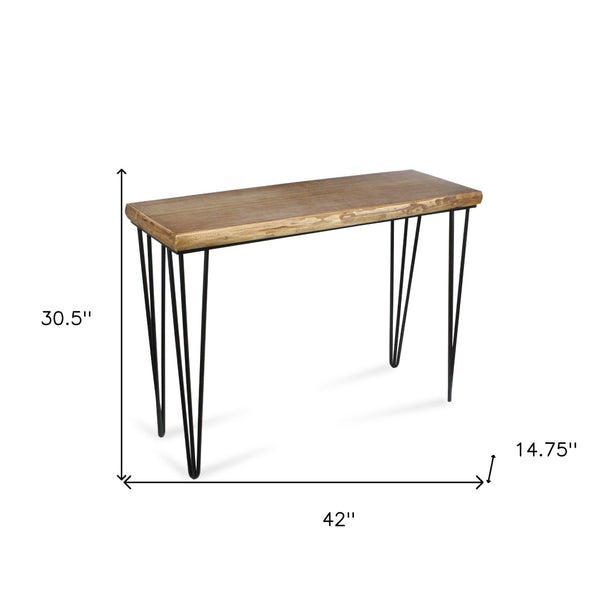 HomeRoots 42" Modern-Rustic Console Table with Distressed Wood Top & Sleek Black Metal Legs for Versatile Style 489585