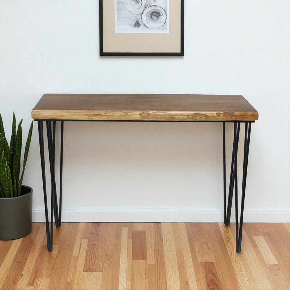 HomeRoots 42" Modern-Rustic Console Table with Distressed Wood Top & Sleek Black Metal Legs for Versatile Style 489585