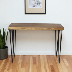 HomeRoots 42" Modern-Rustic Console Table with Distressed Wood Top & Sleek Black Metal Legs for Versatile Style 489585