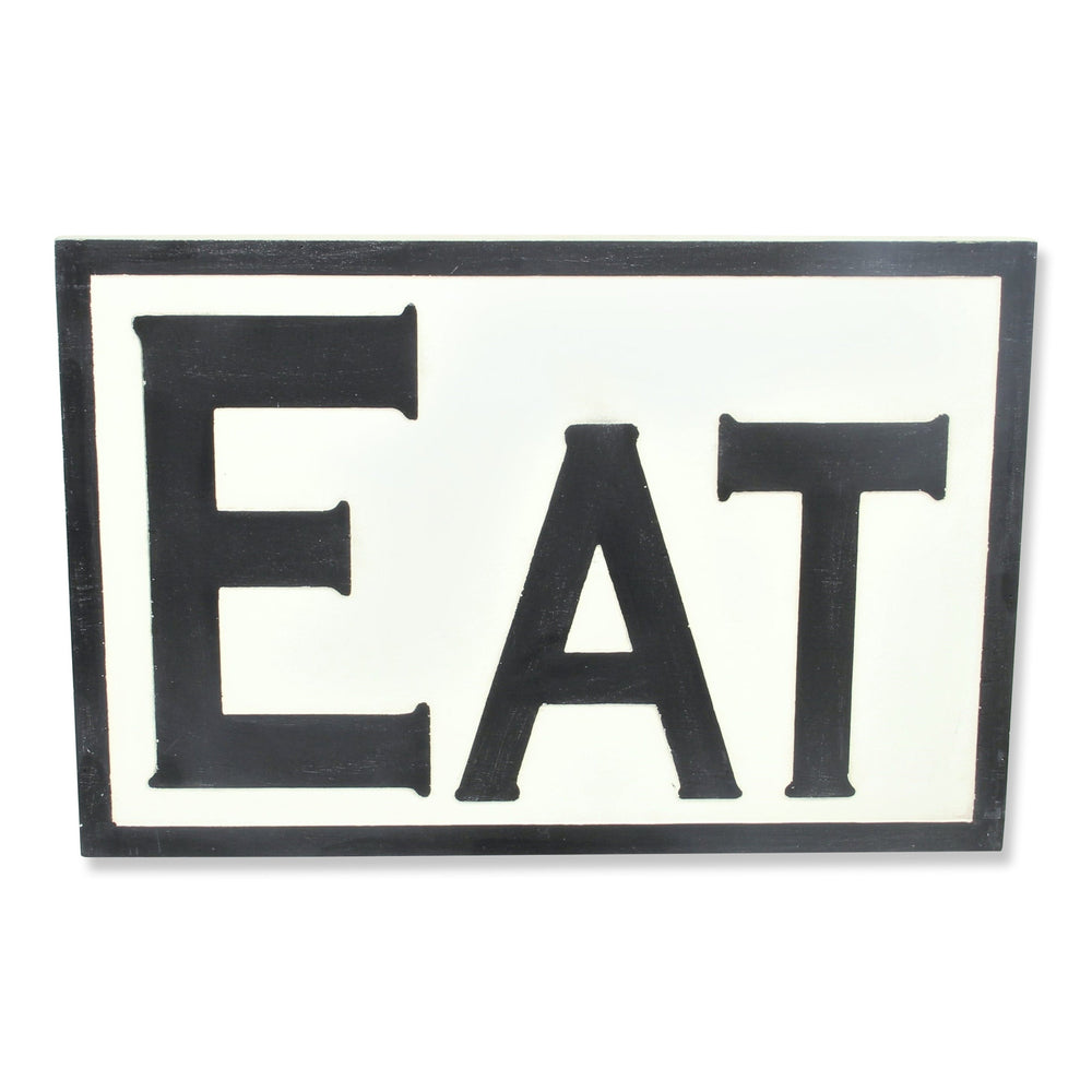 Homeroots 16" X 24" White And Black Eat Wood Wall Decor  Wood 489591