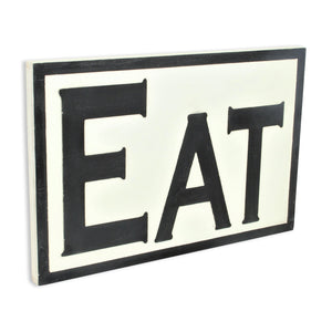 Homeroots 16" X 24" White And Black Eat Wood Wall Decor  Wood 489591