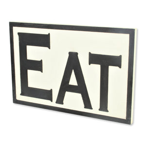 Homeroots 16" X 24" White And Black Eat Wood Wall Decor  Wood 489591
