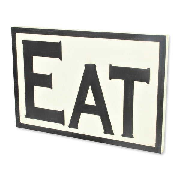 Homeroots 16" X 24" White And Black Eat Wood Wall Decor  Wood 489591