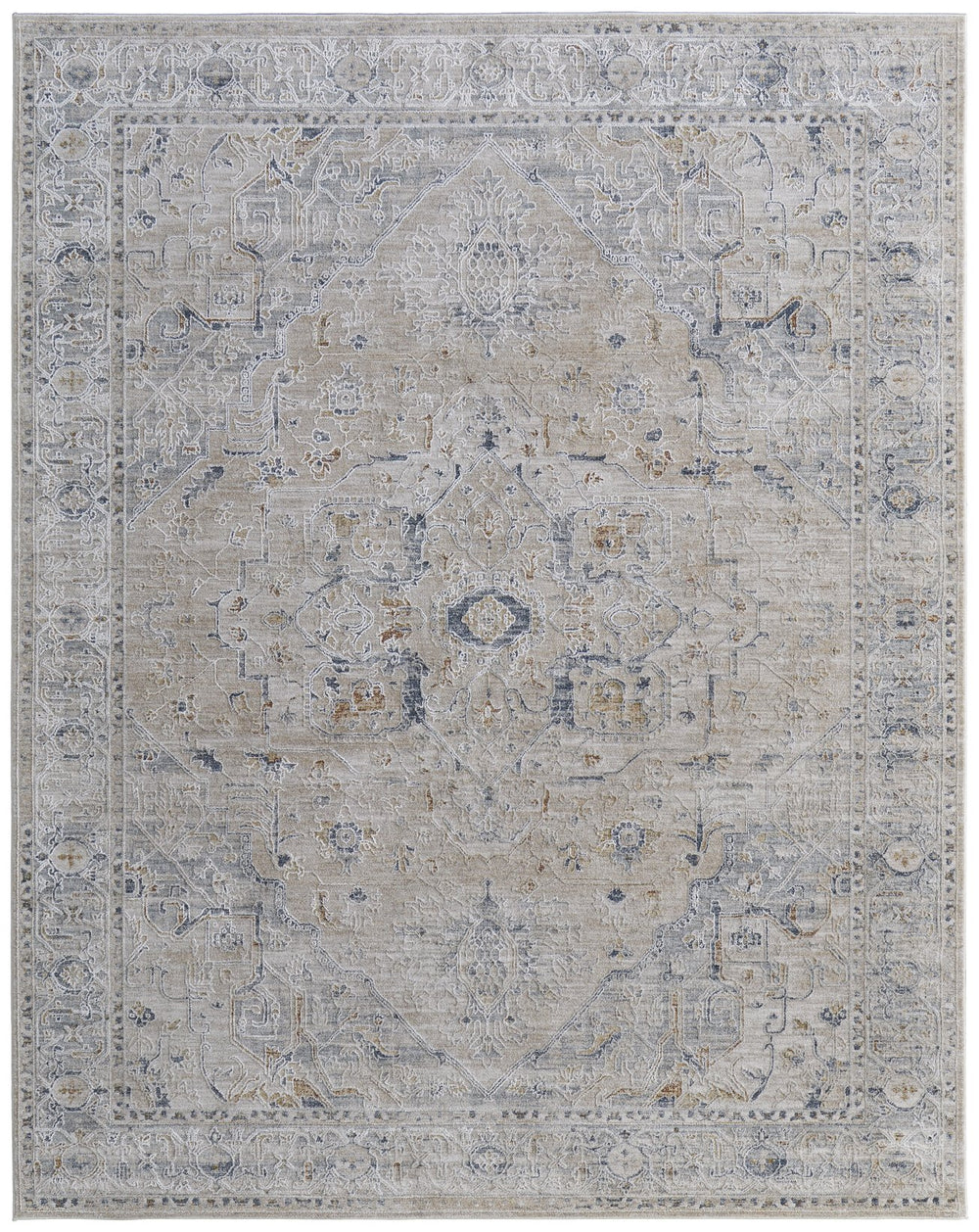 Feizy Rugs Pasha Global Charm Area Rug - Vibrant Medallion Design, Soft Low Pile, Stain-resistant & Kid-friendly Ivory,Taupe,Blue Polyester Pas39m5fbgebluf05