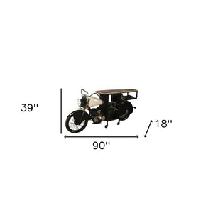 HomeRoots Black Rolling Bar Cart with Rustic Wood Top, Wine Storage & Industrial Motorcycle Accents - Stylish! 489628