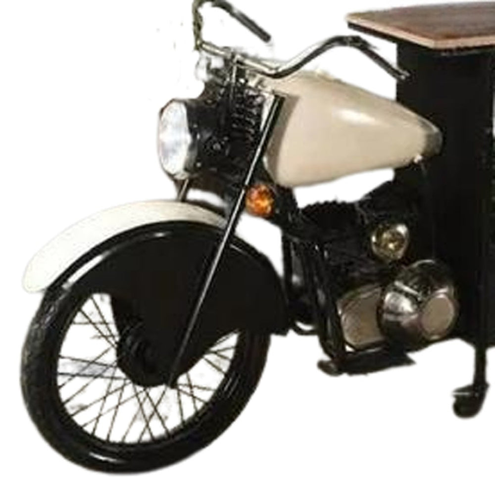 HomeRoots Black Rolling Bar Cart with Rustic Wood Top, Wine Storage & Industrial Motorcycle Accents - Stylish! 489628