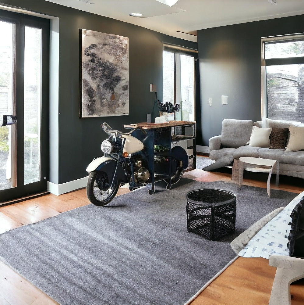 Homeroots Blue And White Metal And Solid Wood Rolling Bar Cart With Wine Storage   489629