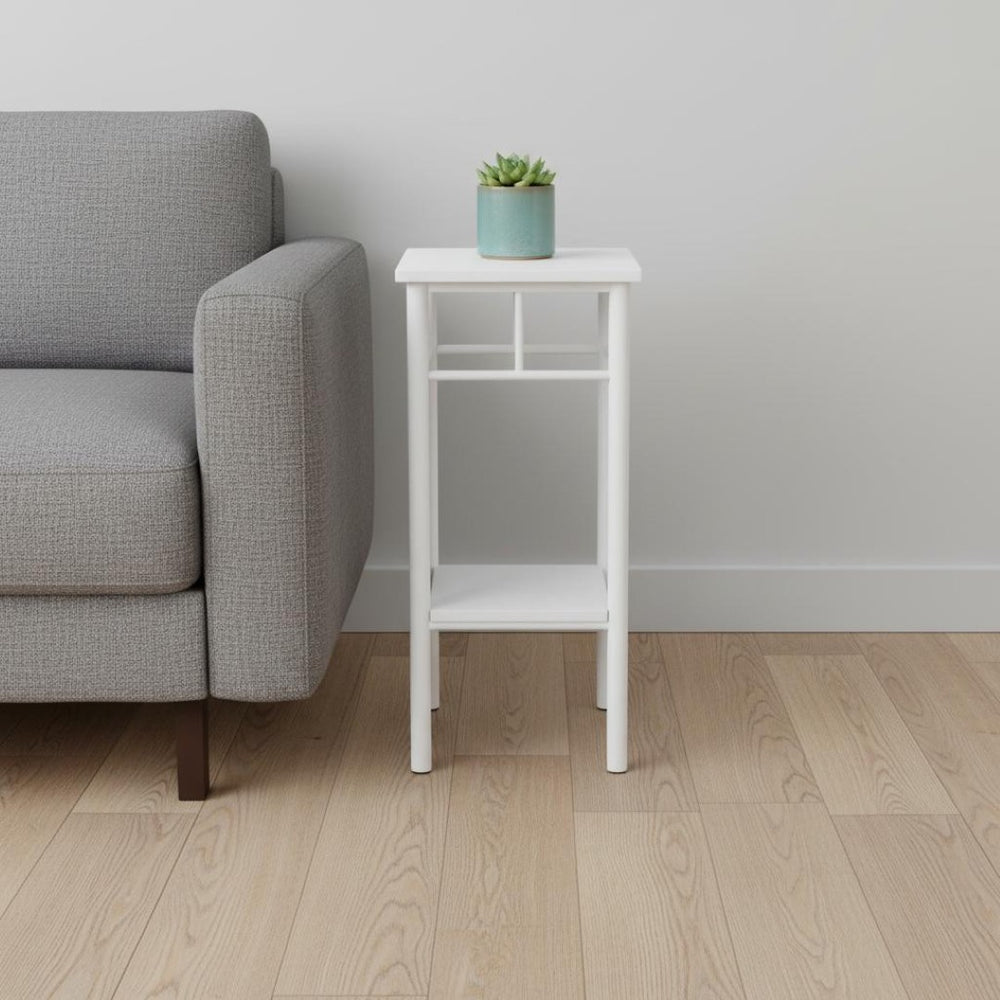 HomeRoots 28" Modern White Square End Table with Shelf – Versatile Minimalist Design for Living Spaces & More 489660
