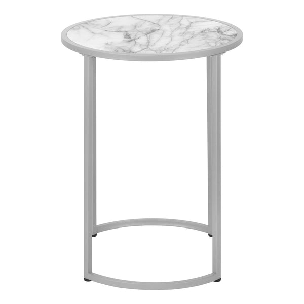 HomeRoots 24" Modern Silver and White Round End Table - Stylish, Versatile Accent for Living Room or Bedroom Decor 489666