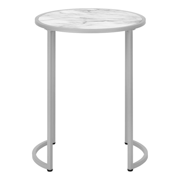 HomeRoots 24" Modern Silver and White Round End Table - Stylish, Versatile Accent for Living Room or Bedroom Decor 489666