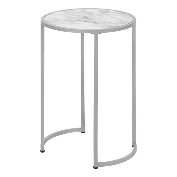 HomeRoots 24" Modern Silver and White Round End Table - Stylish, Versatile Accent for Living Room or Bedroom Decor 489666
