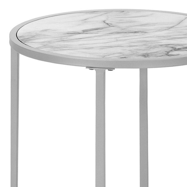 HomeRoots 24" Modern Silver and White Round End Table - Stylish, Versatile Accent for Living Room or Bedroom Decor 489666