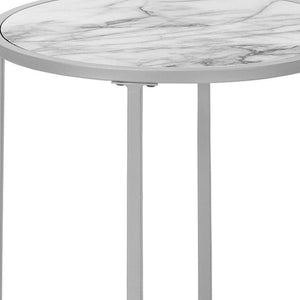 HomeRoots 24" Modern Silver and White Round End Table - Stylish, Versatile Accent for Living Room or Bedroom Decor 489666