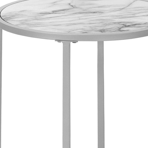 HomeRoots 24" Modern Silver and White Round End Table - Stylish, Versatile Accent for Living Room or Bedroom Decor 489666