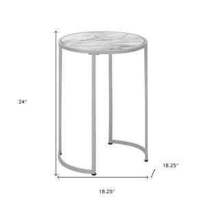 Homeroots 24" Silver And White Round End Table   489666
