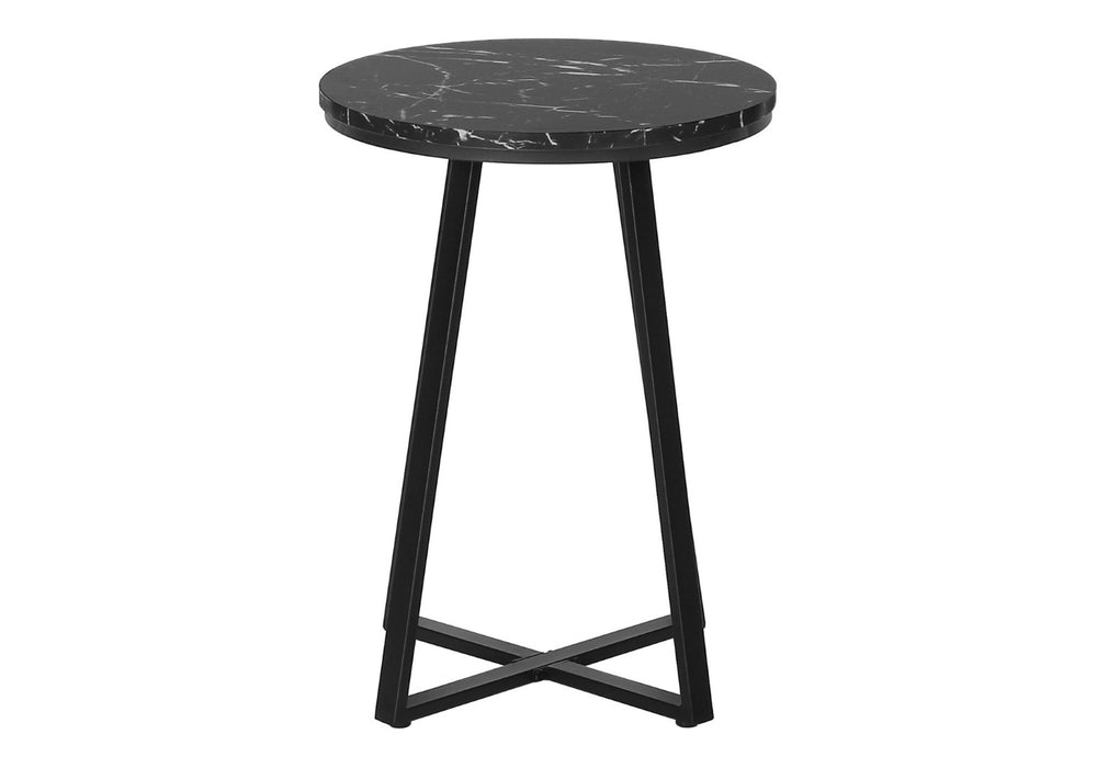 HomeRoots 22" Black Round End Table - Modern Faux-Marble Top & Sturdy X-Base for Stylish Living Room Accent 489668