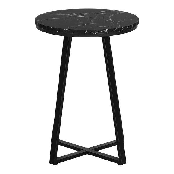 HomeRoots 22" Black Round End Table - Modern Faux-Marble Top & Sturdy X-Base for Stylish Living Room Accent 489668