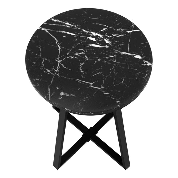 HomeRoots 22" Black Round End Table - Modern Faux-Marble Top & Sturdy X-Base for Stylish Living Room Accent 489668