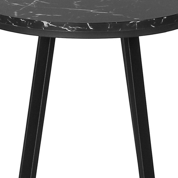 HomeRoots 22" Black Round End Table - Modern Faux-Marble Top & Sturdy X-Base for Stylish Living Room Accent 489668