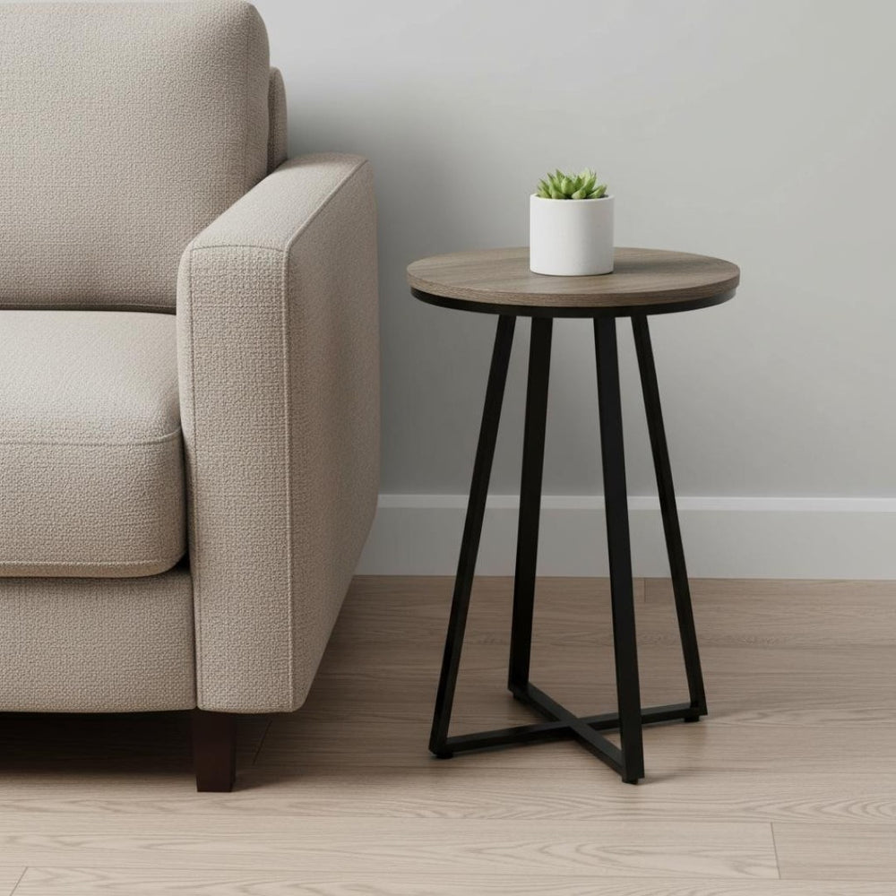 HomeRoots 22" Modern Round End Table in Black and Deep Taupe - Versatile Accent Table for Any Space 489669